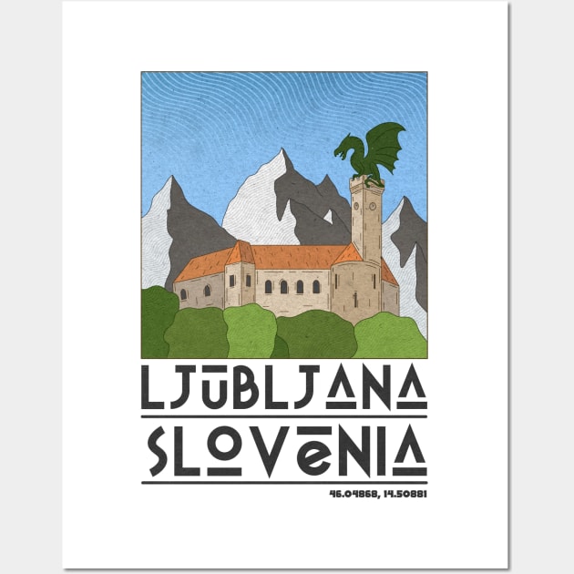 Ljubljana, Slovenia Retro Travel Wall Art by JDP Designs